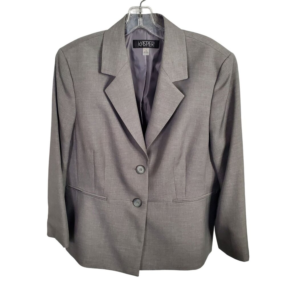 Kasper Size 14 Blazer Jacket Two Button Tailored Fit Office Neutral Gray